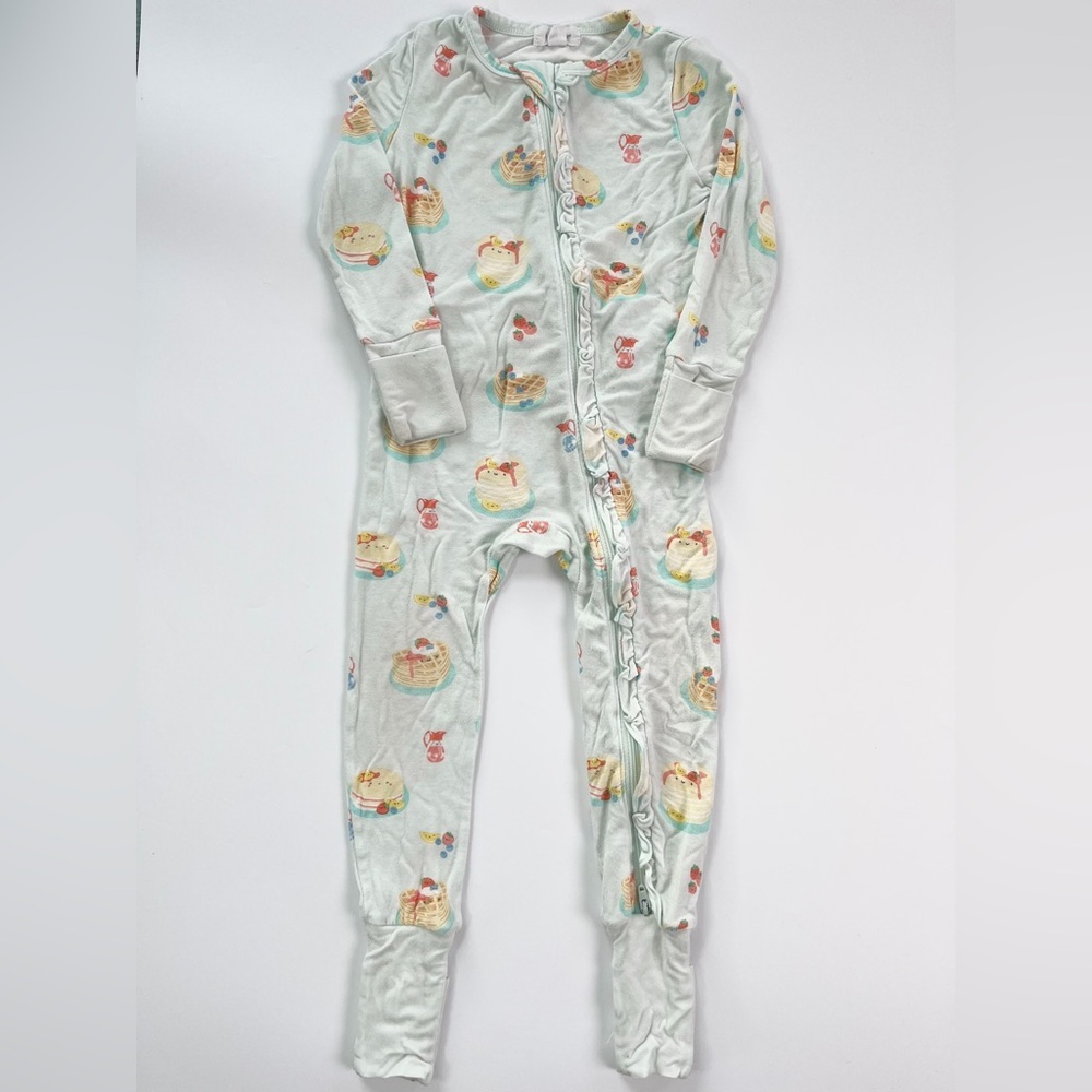 Angel Dear Light Blue Footie with Waffle & Pancake Design & Ruffle Bum